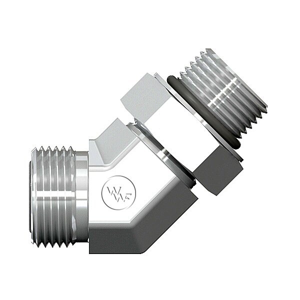 World Wide Fittings Male Flat Face O-Ring to Male O-Ring Boss 45 Deg. Elbow 4365X06X04 - main